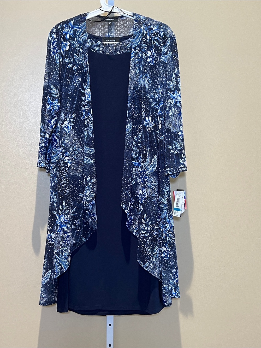 R&M Richards Navy Floral Layered Coverup with Slip Dress